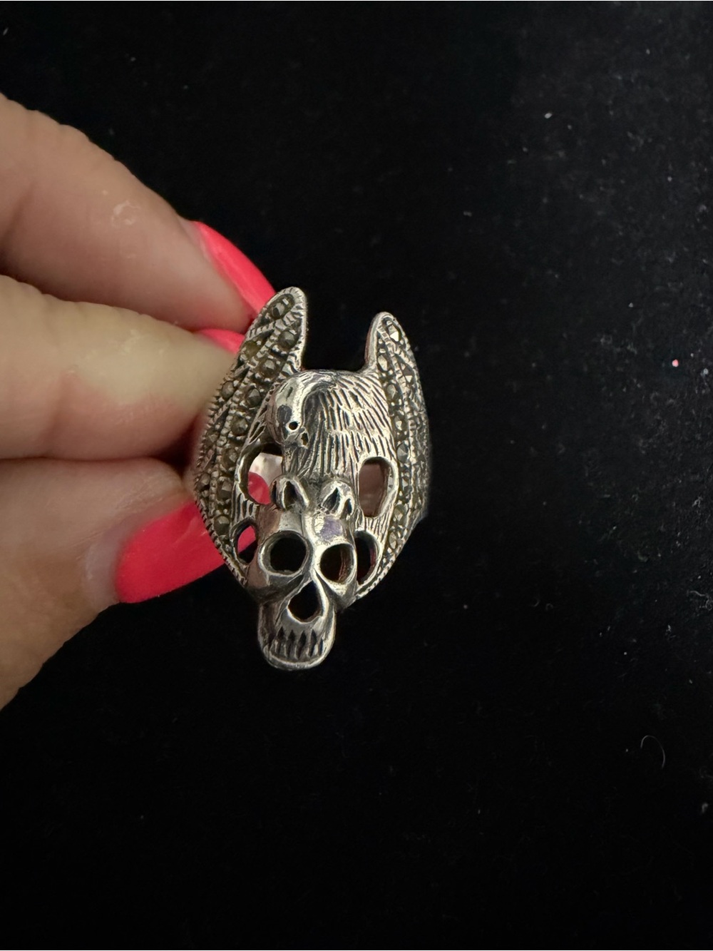 925 STERLING SILVER SKULL EAGLE BIKER RING